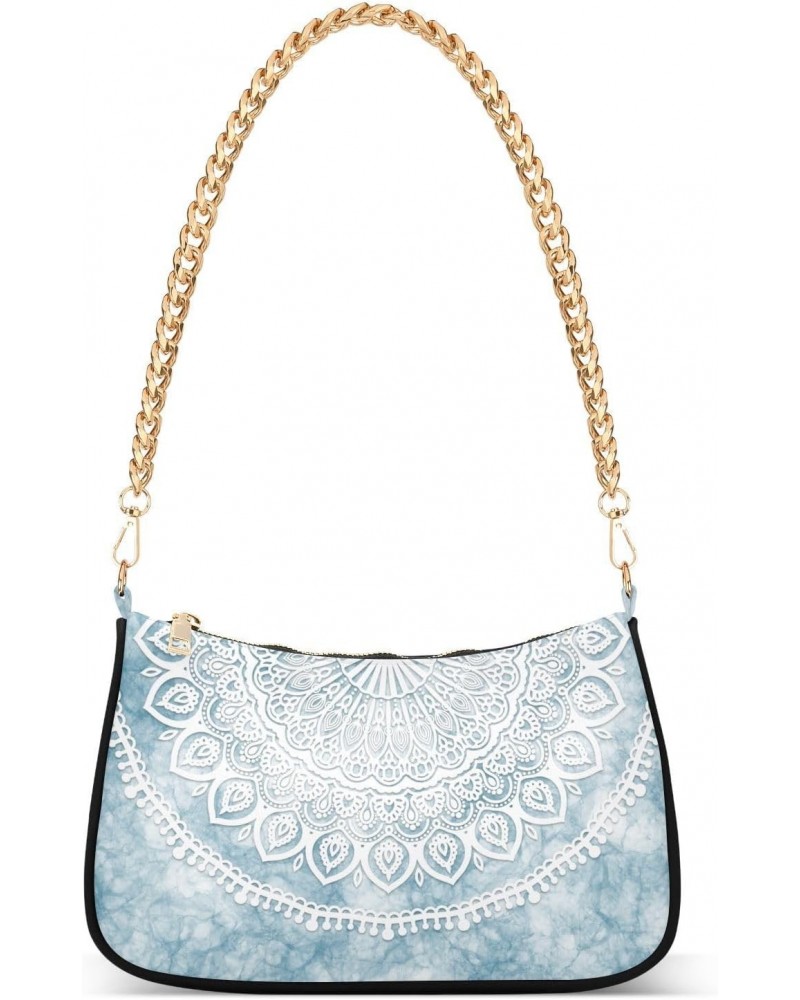 Cute Abstract Blue Mandala Shoulder Bag for Women Hobo Bags Small Chain Shoulder Bags Clutch Handbag Tote Crossbody Bag Purse...