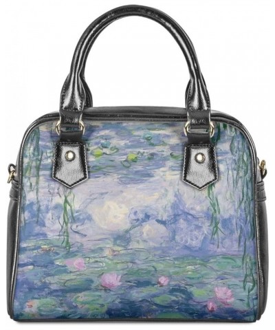 Women Van Gogh Art Print PU Leather Zipper Tote Bags Satchel Handbags Crossbody Saddle Bag Purses Monet Water Lily $24.47 Totes