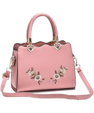 Floral Embroidery Women Handbags PU Leather Ladies Elegant Crossbody Bag Stylish Messenger Bag Clutch Totes Pink $17.14 Totes