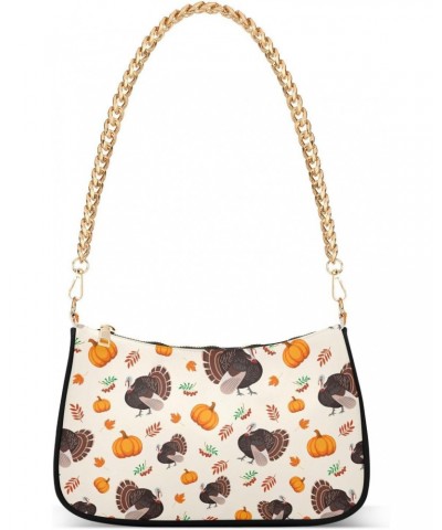 Turkey Pumpkin Thanksgiving Women Shoulder Bag Clutch Chain Purse Handbags with Zipper Pocket Tote Bag for Party Travel $14.1...