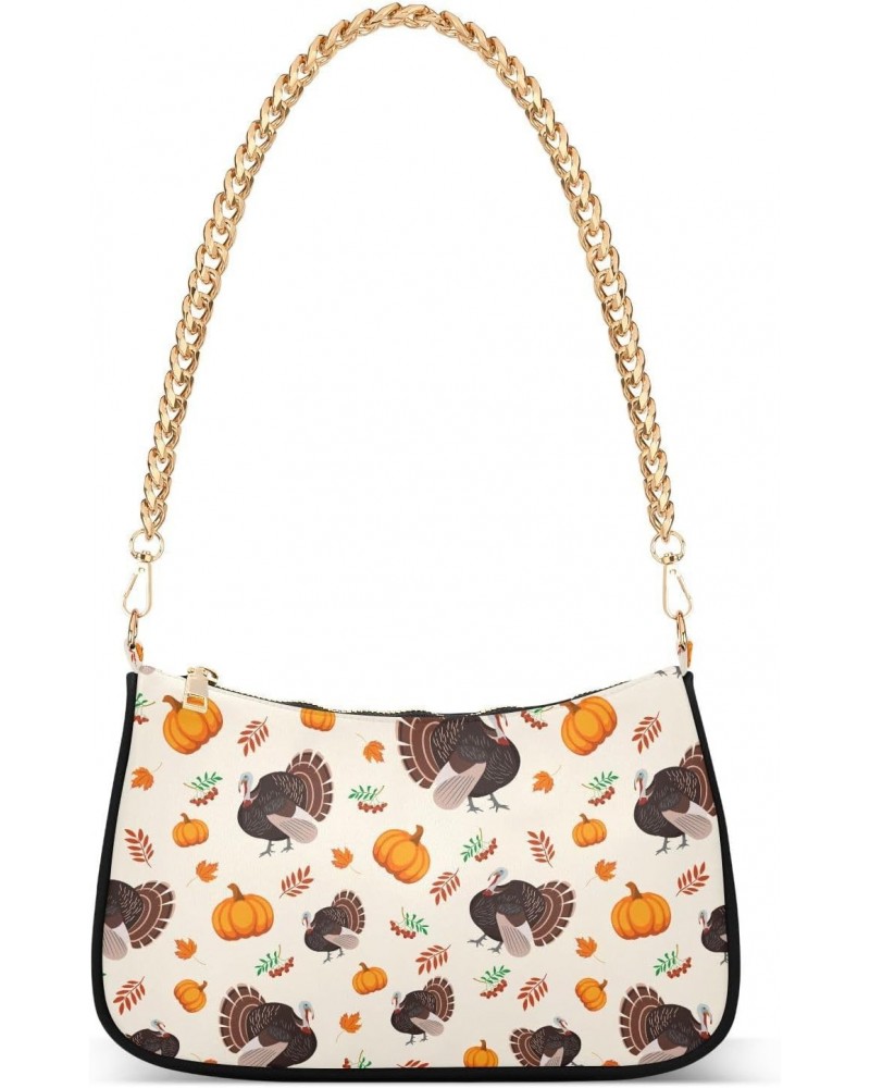 Turkey Pumpkin Thanksgiving Women Shoulder Bag Clutch Chain Purse Handbags with Zipper Pocket Tote Bag for Party Travel $14.1...