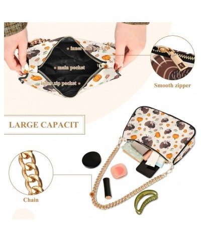 Turkey Pumpkin Thanksgiving Women Shoulder Bag Clutch Chain Purse Handbags with Zipper Pocket Tote Bag for Party Travel $14.1...