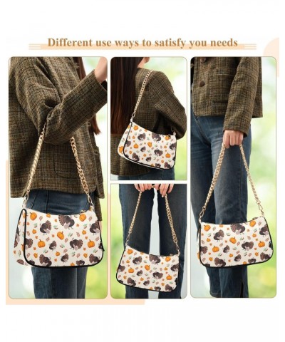 Turkey Pumpkin Thanksgiving Women Shoulder Bag Clutch Chain Purse Handbags with Zipper Pocket Tote Bag for Party Travel $14.1...