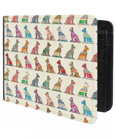 Unique Desige Pattern - Ethnic Pattern with Decorative Cats, Slim Front Pocket Wallet Billfold RFID Blocking $11.25 Wallets