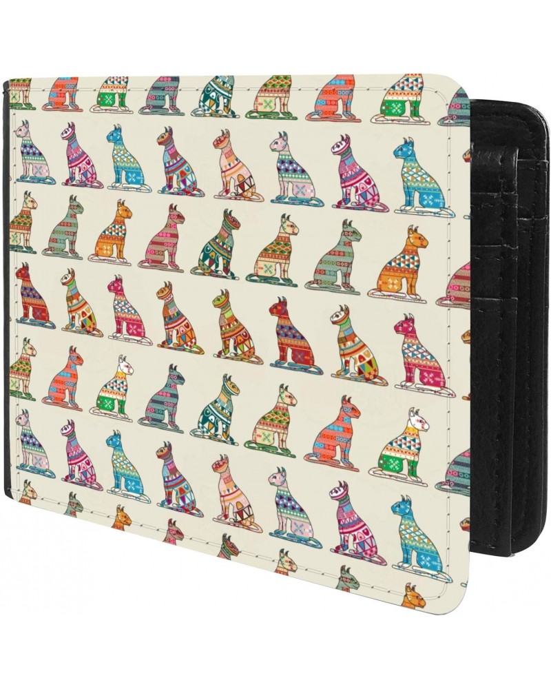 Unique Desige Pattern - Ethnic Pattern with Decorative Cats, Slim Front Pocket Wallet Billfold RFID Blocking $11.25 Wallets