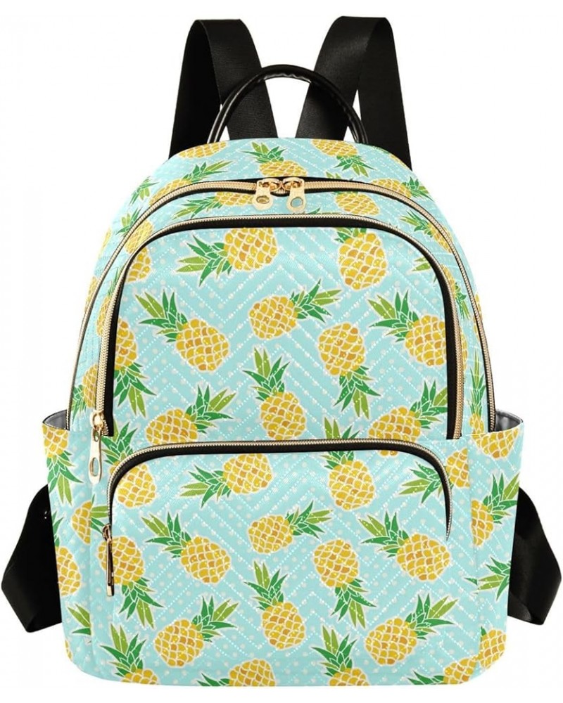 Pineapple Polka Dot Blue Women Backpack Purse Shoulder Bag Color Small $16.82 Backpacks