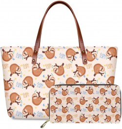 Women Satchel Handbags Shoulder Purses Totes Work Bags with Leather Wallet 2-Piece Set Little Cute Sloth $20.58 Totes