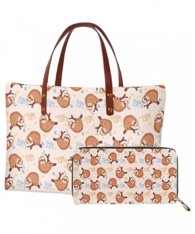 Women Satchel Handbags Shoulder Purses Totes Work Bags with Leather Wallet 2-Piece Set Little Cute Sloth $20.58 Totes