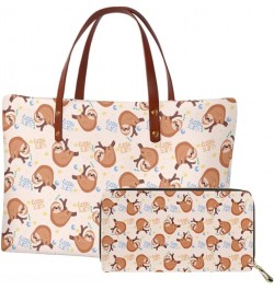 Women Satchel Handbags Shoulder Purses Totes Work Bags with Leather Wallet 2-Piece Set Little Cute Sloth $20.58 Totes