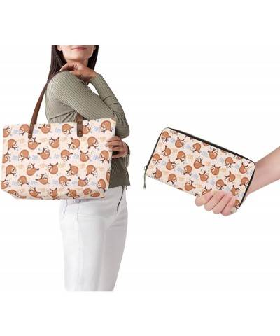 Women Satchel Handbags Shoulder Purses Totes Work Bags with Leather Wallet 2-Piece Set Little Cute Sloth $20.58 Totes