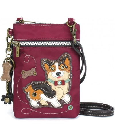 Crossbody RFID Cell Phone Purse - Women Nylon/Faux Leather Multicolor Handbag with Adjustable Strap Venture Corgi - Burgundy ...