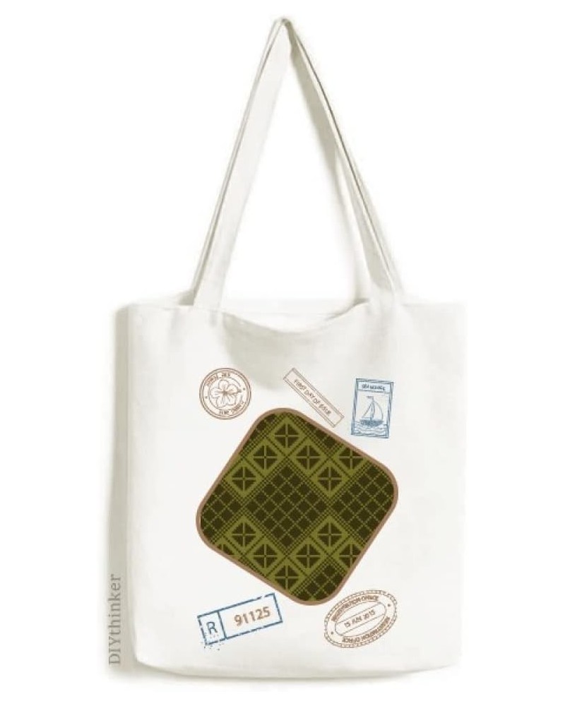 Green Rhombus Triangle Illustration Pattern Stamp Shopping Ecofriendly Storage Canvas Tote Bag $13.64 Totes