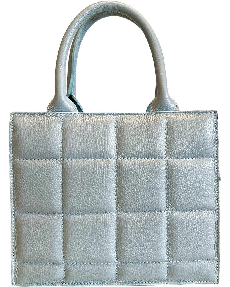 Genuine leather women's rigid bag with removable square shoulder strap Light Blue $66.88 Shoulder Bags