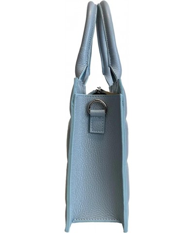 Genuine leather women's rigid bag with removable square shoulder strap Light Blue $66.88 Shoulder Bags