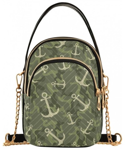 Camouflage Anchor Small Crossbody Handbag for Women Mini Over Shoulder Purse with Three Zippered Pockets Durable Crossbody Pu...