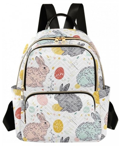 Watercolor Constellations Black Quilted Backpack Women's Small Backpack Fashion Travel Backpack Easter Rabbit on White Small ...