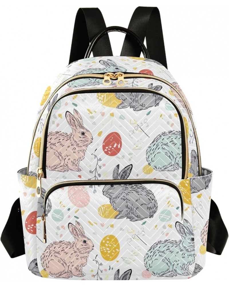 Watercolor Constellations Black Quilted Backpack Women's Small Backpack Fashion Travel Backpack Easter Rabbit on White Small ...