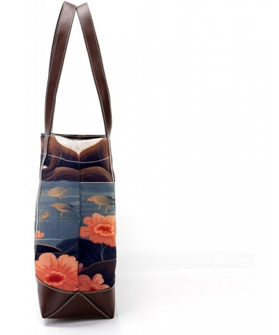 Sea Lion Stylish Hand-held Canvas Leather Mix Bag - 13.3x4.7x12.2 in - Fashionable Tote Purse for Women $24.47 Totes