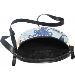 Vintage Sailboat Octopus Crossbody Bag Small Canvas Shoulder Round Bag for Women $10.06 Shoulder Bags