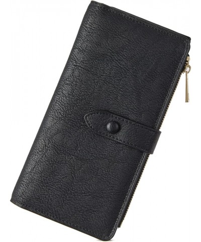 Womens Wallet Leather Large Clutch Purse Credit Card Holder with Zipper Pocket Black 6-RG-Black $10.35 Wallets