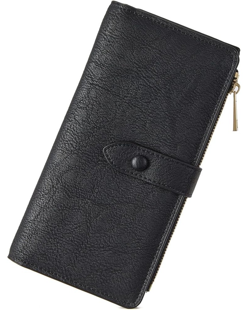 Womens Wallet Leather Large Clutch Purse Credit Card Holder with Zipper Pocket Black 6-RG-Black $10.35 Wallets