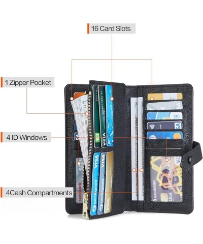 Womens Wallet Leather Large Clutch Purse Credit Card Holder with Zipper Pocket Black 6-RG-Black $10.35 Wallets