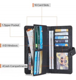 Womens Wallet Leather Large Clutch Purse Credit Card Holder with Zipper Pocket Black 6-RG-Black $10.35 Wallets