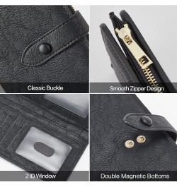 Womens Wallet Leather Large Clutch Purse Credit Card Holder with Zipper Pocket Black 6-RG-Black $10.35 Wallets