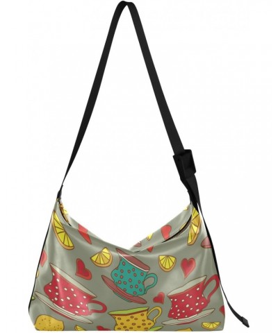 Purse Crossbody Vintage Seamless Pattern with Cups Lemons and Hearts Ladies Zipper Bag Fall Womens Shoulder Bags $19.13 Hobo ...