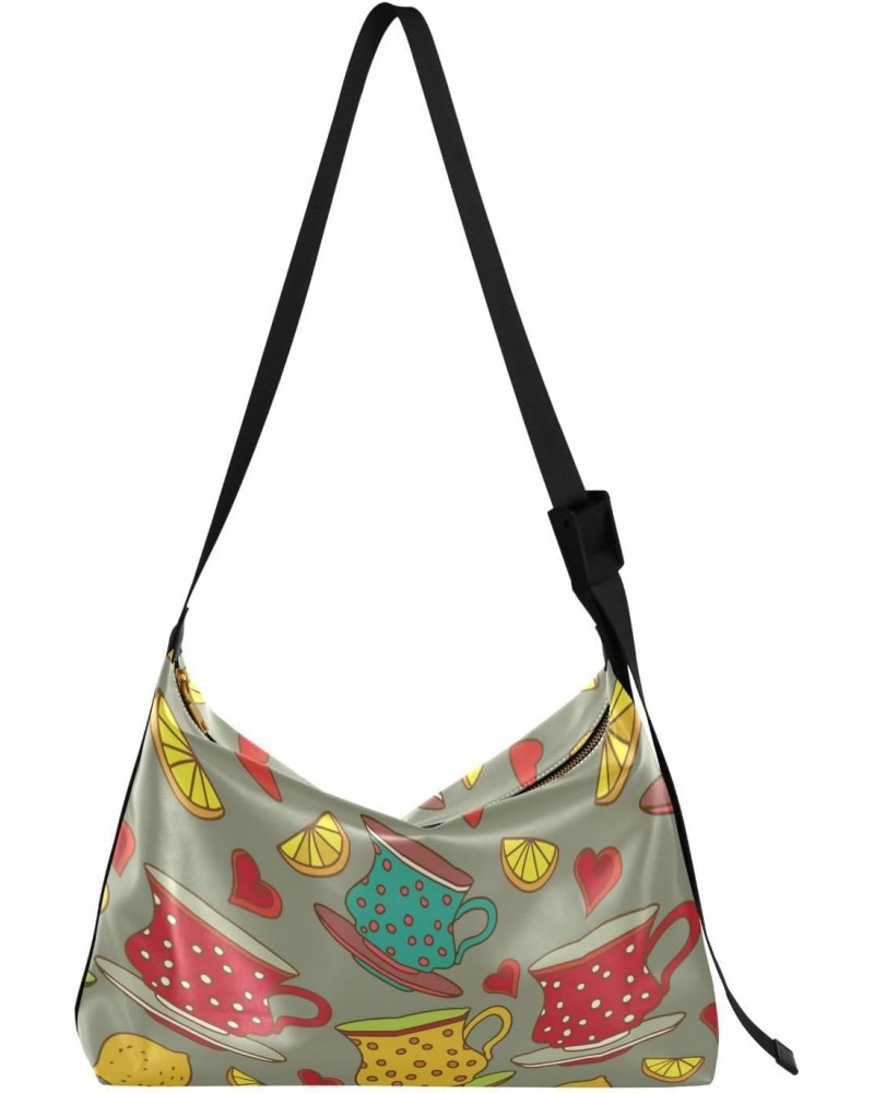 Purse Crossbody Vintage Seamless Pattern with Cups Lemons and Hearts Ladies Zipper Bag Fall Womens Shoulder Bags $19.13 Hobo ...