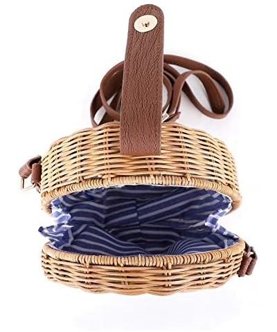 Round Straw Bag Women Summber Beach Purse Handbag Woven Cross Body Bag Satchel Brown $18.03 Satchels