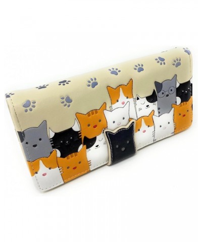 Kitty Cat Crowd Large Animal Wallet for Women and Teen Girls Vegan Faux Leather 7" Beige $19.24 Wallets