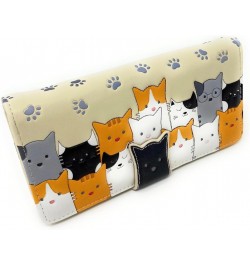 Kitty Cat Crowd Large Animal Wallet for Women and Teen Girls Vegan Faux Leather 7" Beige $19.24 Wallets