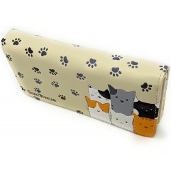 Kitty Cat Crowd Large Animal Wallet for Women and Teen Girls Vegan Faux Leather 7" Beige $19.24 Wallets