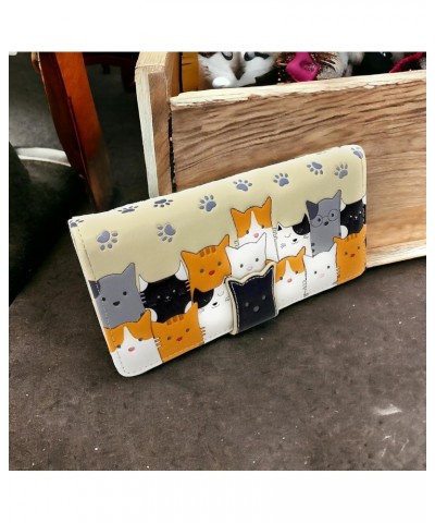 Kitty Cat Crowd Large Animal Wallet for Women and Teen Girls Vegan Faux Leather 7" Beige $19.24 Wallets