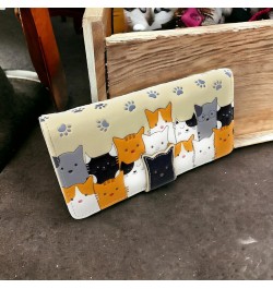 Kitty Cat Crowd Large Animal Wallet for Women and Teen Girls Vegan Faux Leather 7" Beige $19.24 Wallets