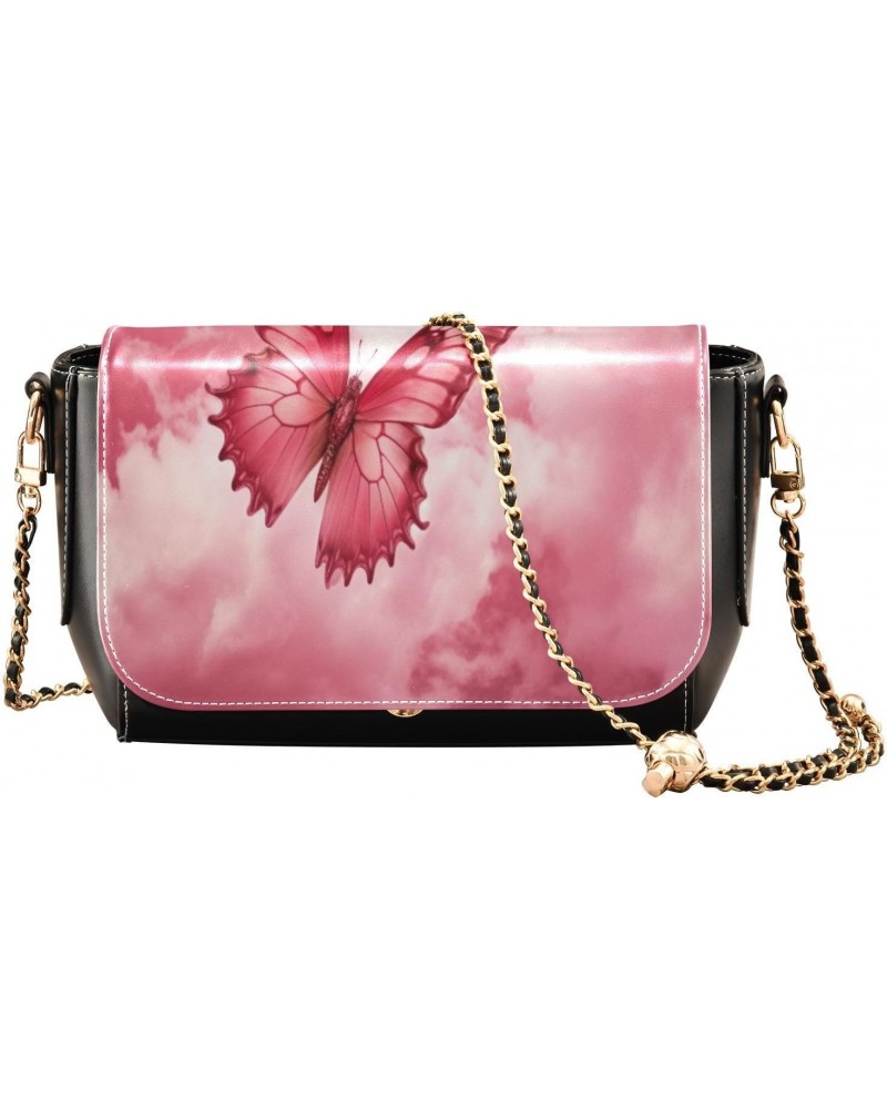 Pink Butterfly & Galaxy Leather Crossbody Bag for Women Small Handbag with Chain Strap, Flip-Top Crossbody Purse $20.79 Cross...