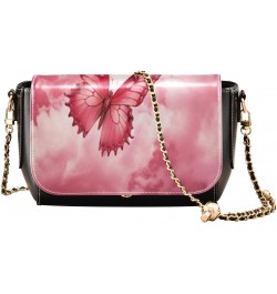 Pink Butterfly & Galaxy Leather Crossbody Bag for Women Small Handbag with Chain Strap, Flip-Top Crossbody Purse $20.79 Cross...