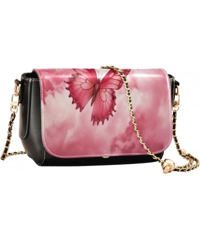 Pink Butterfly & Galaxy Leather Crossbody Bag for Women Small Handbag with Chain Strap, Flip-Top Crossbody Purse $20.79 Cross...