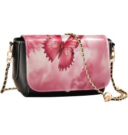 Pink Butterfly & Galaxy Leather Crossbody Bag for Women Small Handbag with Chain Strap, Flip-Top Crossbody Purse $20.79 Cross...