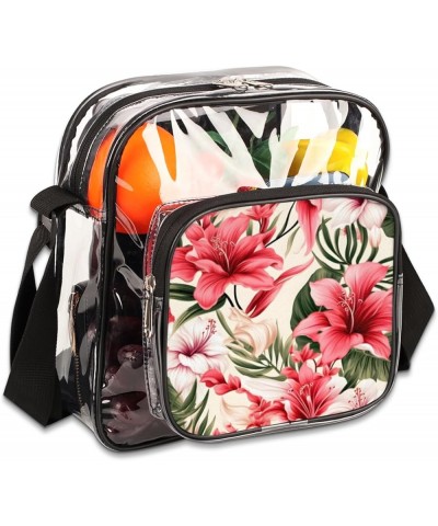 Tropical Bird Leaf Stadium-Approved Clear Crossbody Bag with Colorful Print Design Tropical Flower $15.11 Crossbody Bags