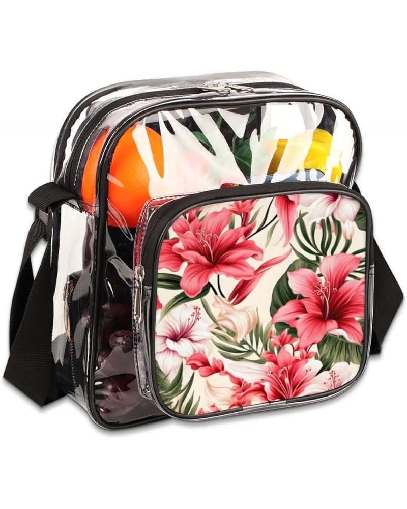 Tropical Bird Leaf Stadium-Approved Clear Crossbody Bag with Colorful Print Design Tropical Flower $15.11 Crossbody Bags