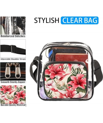 Tropical Bird Leaf Stadium-Approved Clear Crossbody Bag with Colorful Print Design Tropical Flower $15.11 Crossbody Bags