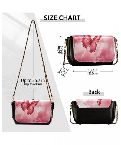 Pink Butterfly & Galaxy Leather Crossbody Bag for Women Small Handbag with Chain Strap, Flip-Top Crossbody Purse $20.79 Cross...