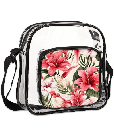 Tropical Bird Leaf Stadium-Approved Clear Crossbody Bag with Colorful Print Design Tropical Flower $15.11 Crossbody Bags