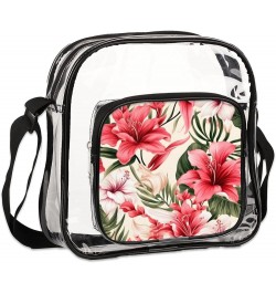 Tropical Bird Leaf Stadium-Approved Clear Crossbody Bag with Colorful Print Design Tropical Flower $15.11 Crossbody Bags