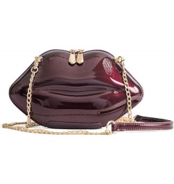 Women Leather Lips-shaped Evening Clutch Purses Crossbody Bags Vintage Banquet Handbag Wine Red $35.47 Evening Bags