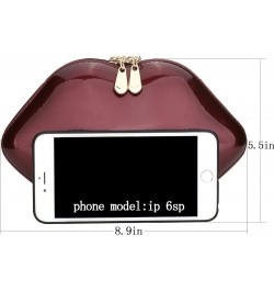 Women Leather Lips-shaped Evening Clutch Purses Crossbody Bags Vintage Banquet Handbag Wine Red $35.47 Evening Bags