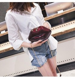 Women Leather Lips-shaped Evening Clutch Purses Crossbody Bags Vintage Banquet Handbag Wine Red $35.47 Evening Bags