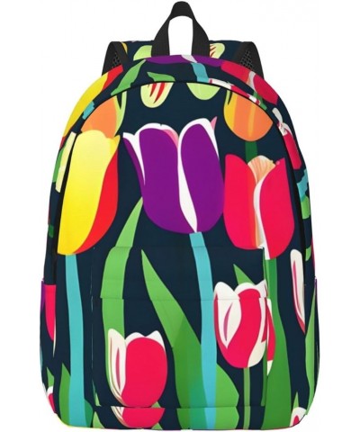 Colorful Tulips Print Casual Double Shoulder Daypack,Anti-Theft Travel Canvas Backpack For Men And Women Black Medium $24.65 ...